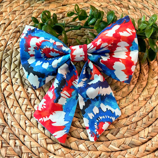 Red, White and Blue Tie Dye Sailor Bow