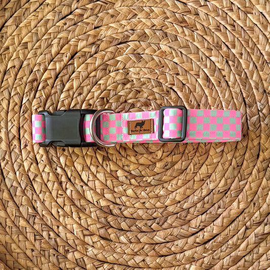 Checked Out for Summer Collar (Pink and Green)