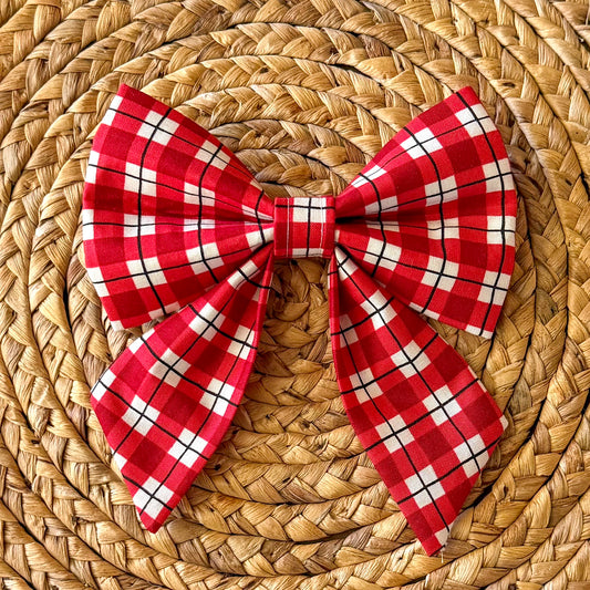 Red Plaid Sailor Bow